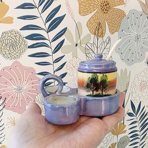 1930s Handpainted Ceramic Lustreware Condiment Set